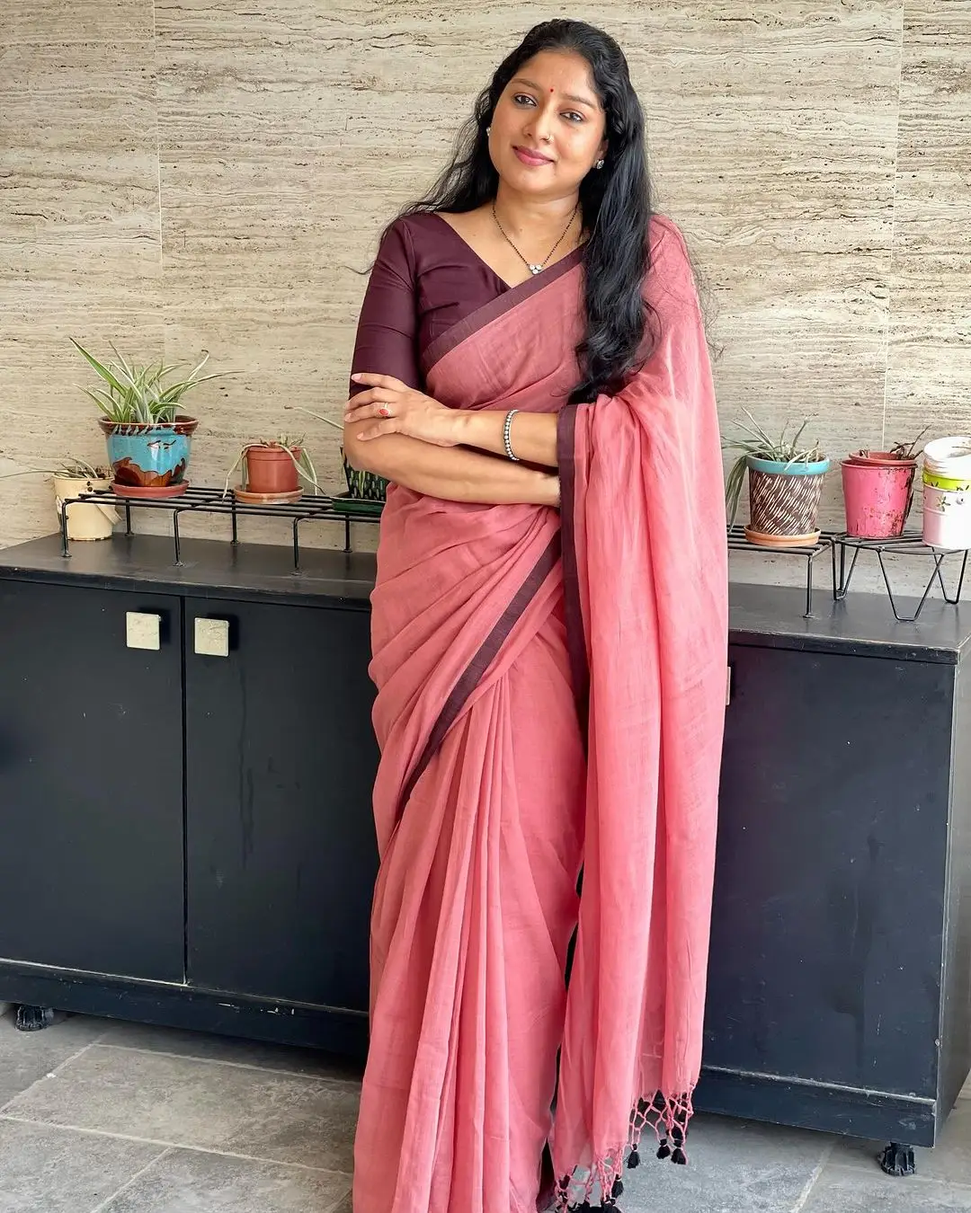 Malayalam Actress Anumol Stills in Pink Saree